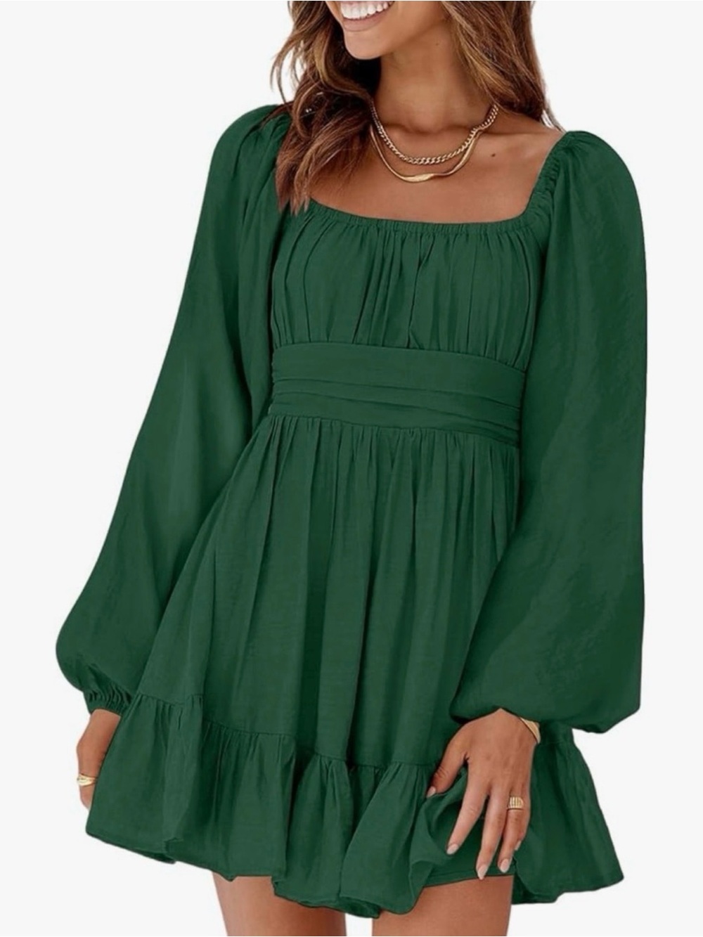 Green Long Sleeve tie back flowy Mini Dress
